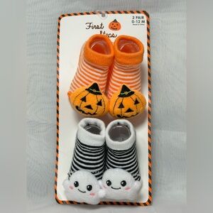 Halloween Baby Rattle Socks - Orange and Black